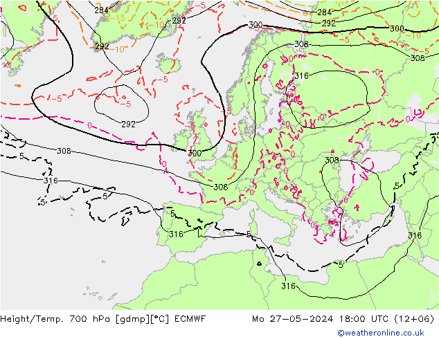 Height/Temp. 700 hPa ECMWF Mo 27.05.2024 18 UTC