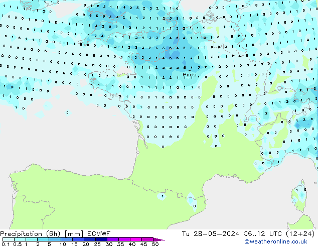 Precipitação (6h) ECMWF Ter 28.05.2024 12 UTC