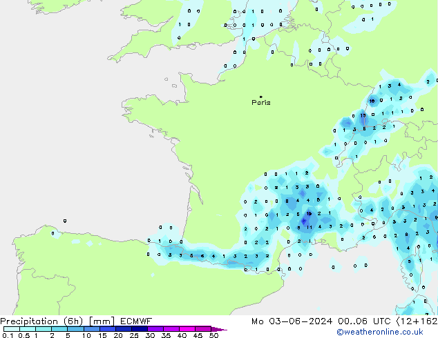 Z500/Rain (+SLP)/Z850 ECMWF pon. 03.06.2024 06 UTC