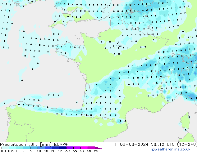 Precipitação (6h) ECMWF Qui 06.06.2024 12 UTC