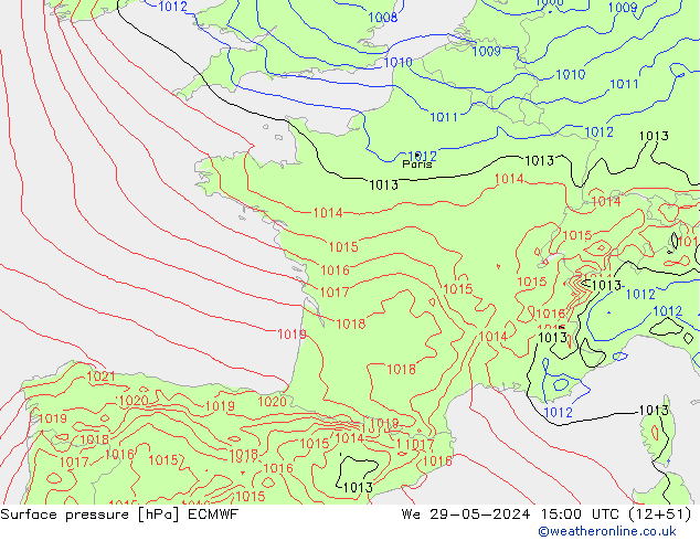 Atmosférický tlak ECMWF St 29.05.2024 15 UTC