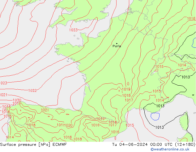 Surface pressure ECMWF Tu 04.06.2024 00 UTC