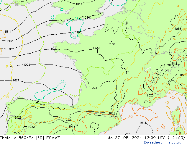 Theta-e 850hPa ECMWF Mo 27.05.2024 12 UTC