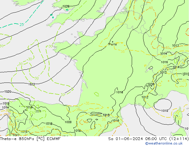 Theta-e 850hPa ECMWF so. 01.06.2024 06 UTC