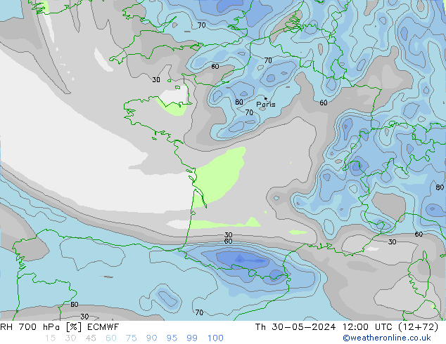 RH 700 hPa ECMWF  30.05.2024 12 UTC