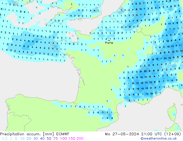 Précipitation accum. ECMWF lun 27.05.2024 21 UTC