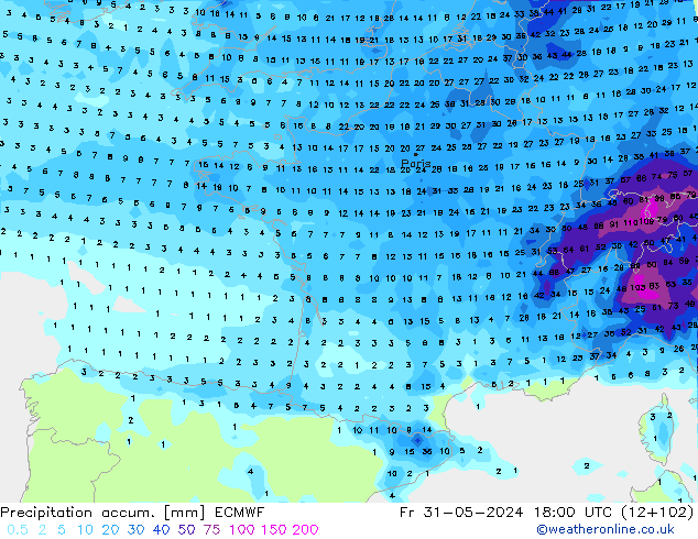 Totale neerslag ECMWF vr 31.05.2024 18 UTC