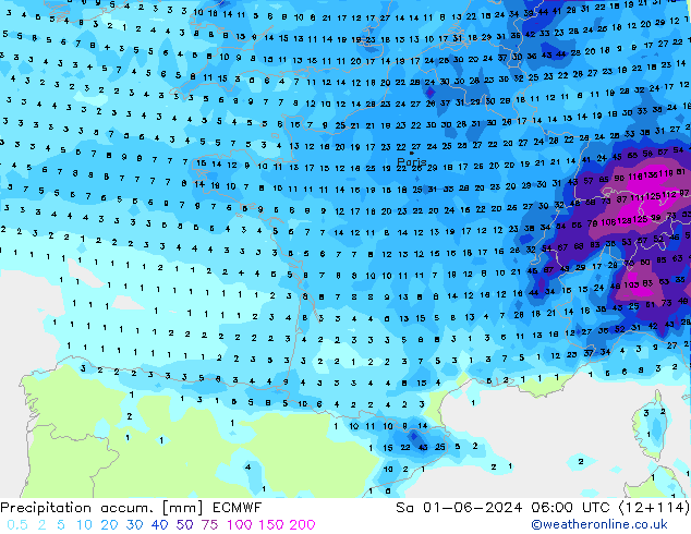 Nied. akkumuliert ECMWF Sa 01.06.2024 06 UTC