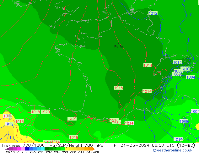 Thck 700-1000 hPa ECMWF  31.05.2024 06 UTC