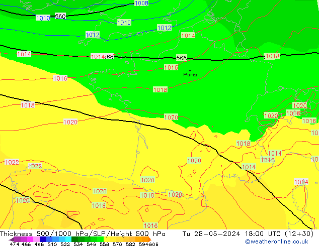 Thck 500-1000hPa ECMWF wto. 28.05.2024 18 UTC