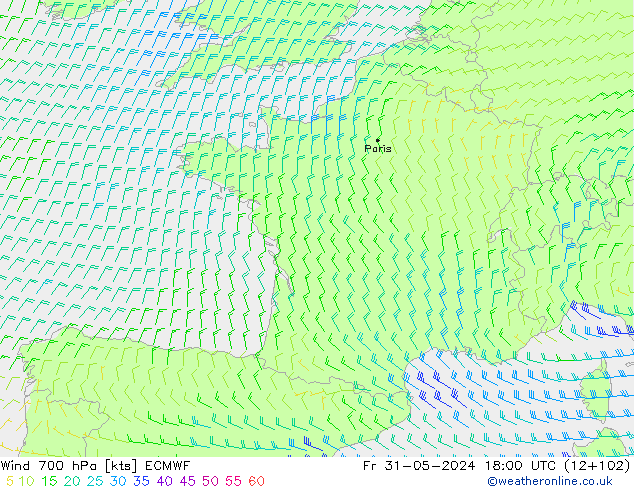 Wind 700 hPa ECMWF vr 31.05.2024 18 UTC