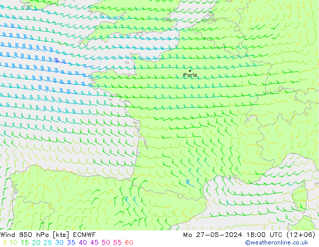 Vent 850 hPa ECMWF lun 27.05.2024 18 UTC