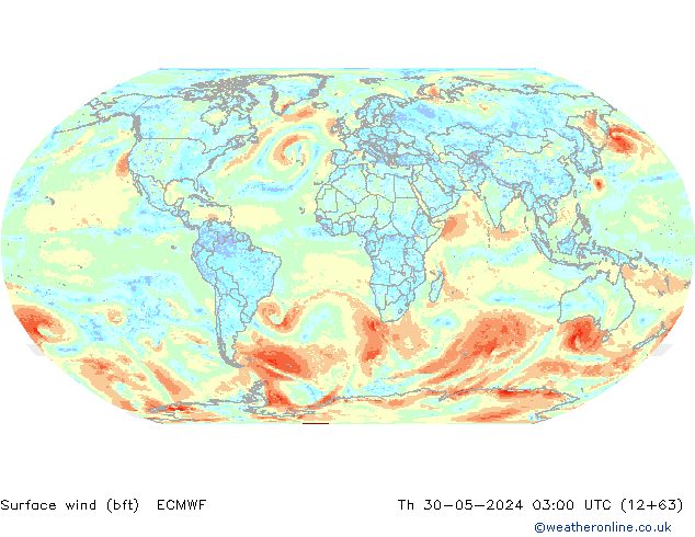 Surface wind (bft) ECMWF Th 30.05.2024 03 UTC