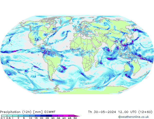 Precipitation (12h) ECMWF Th 30.05.2024 00 UTC