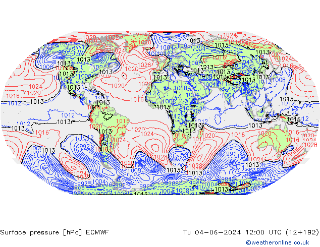 Surface pressure ECMWF Tu 04.06.2024 12 UTC