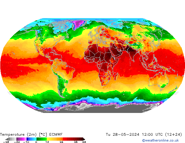 Temperatura (2m) ECMWF mar 28.05.2024 12 UTC