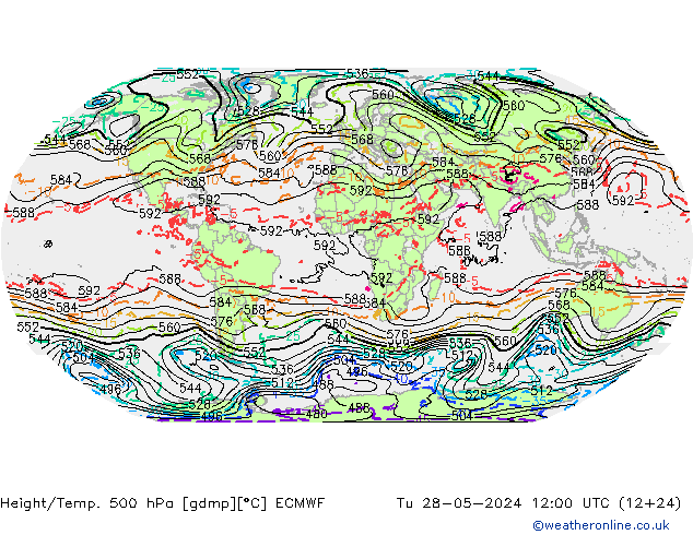 Z500/Rain (+SLP)/Z850 ECMWF mar 28.05.2024 12 UTC