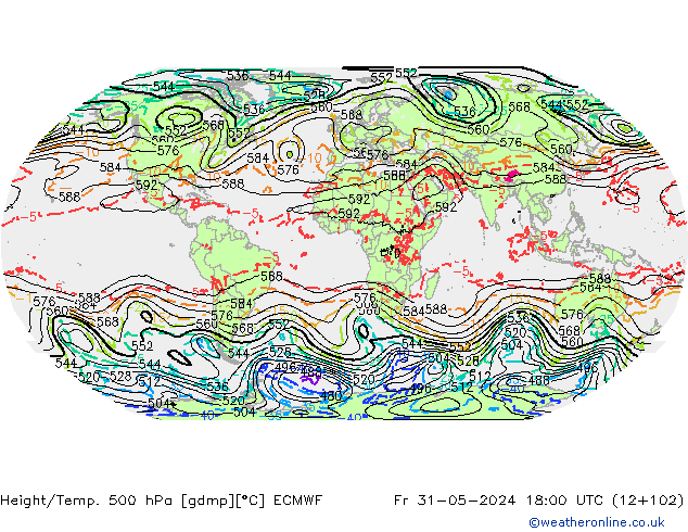 Z500/Rain (+SLP)/Z850 ECMWF ven 31.05.2024 18 UTC