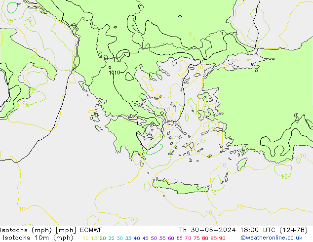 Eşrüzgar Hızları mph ECMWF Per 30.05.2024 18 UTC