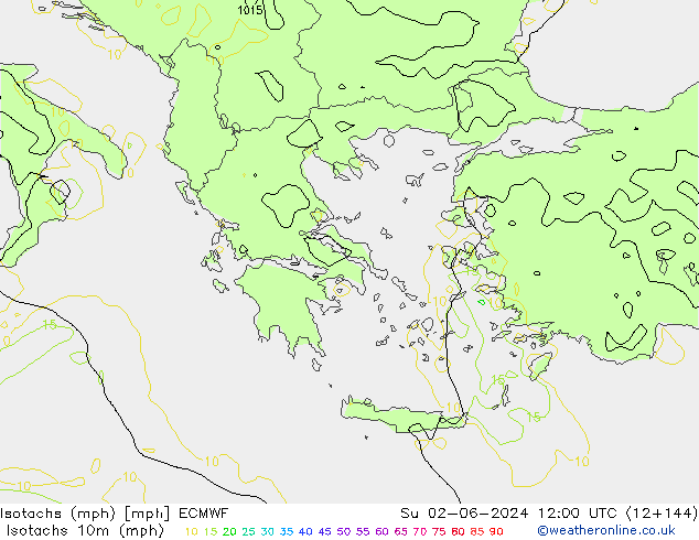 Isotachs (mph) ECMWF Вс 02.06.2024 12 UTC