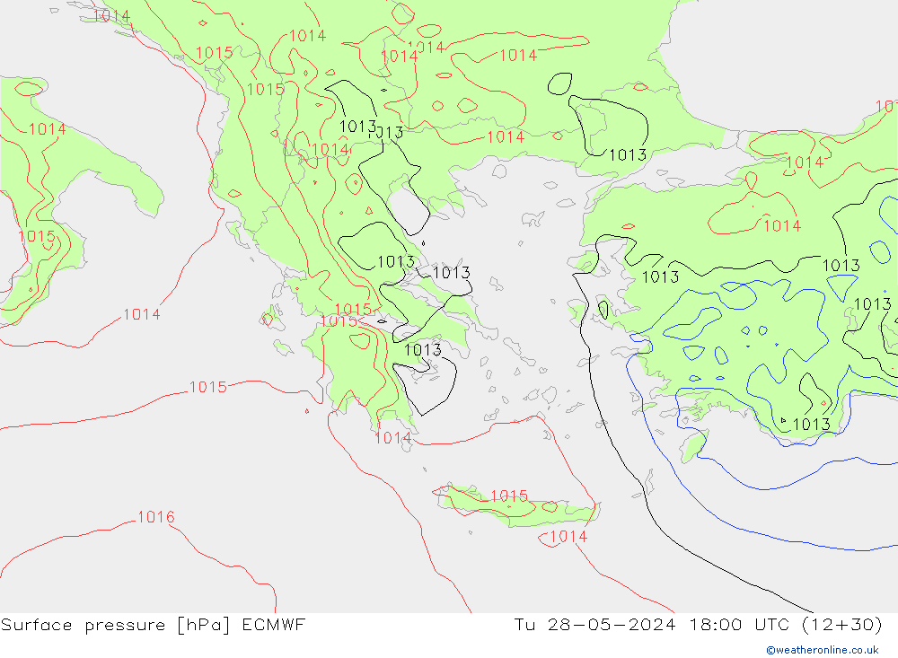 Presión superficial ECMWF mar 28.05.2024 18 UTC