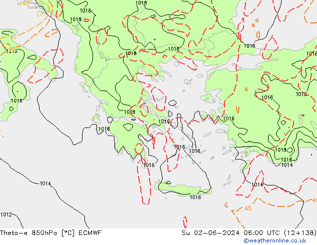 Theta-e 850hPa ECMWF Su 02.06.2024 06 UTC