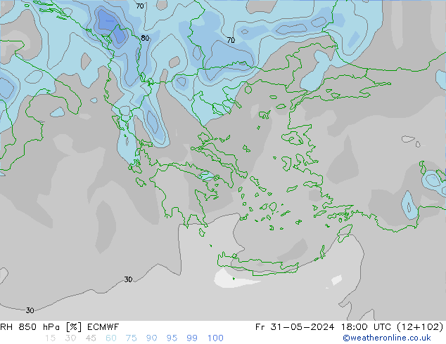 RH 850 hPa ECMWF Fr 31.05.2024 18 UTC