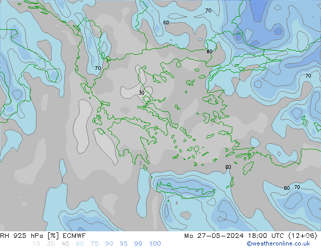 Humidité rel. 925 hPa ECMWF lun 27.05.2024 18 UTC