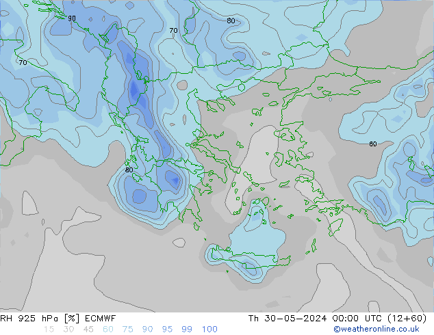 RH 925 hPa ECMWF gio 30.05.2024 00 UTC