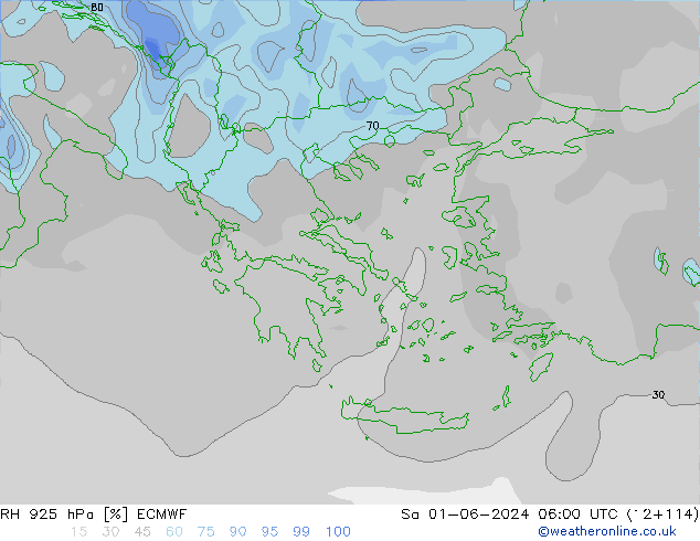 RH 925 hPa ECMWF Sáb 01.06.2024 06 UTC