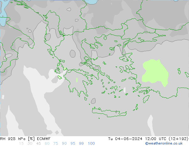 Humidité rel. 925 hPa ECMWF mar 04.06.2024 12 UTC