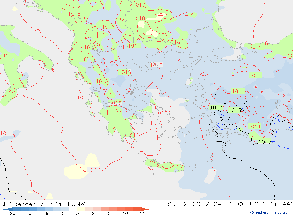 Tendance de pression  ECMWF dim 02.06.2024 12 UTC