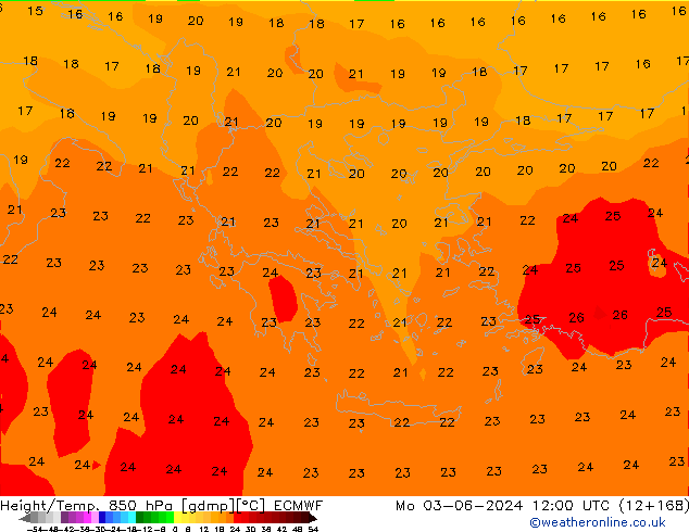 Z500/Yağmur (+YB)/Z850 ECMWF Pzt 03.06.2024 12 UTC