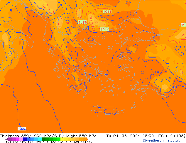 Espesor 850-1000 hPa ECMWF mar 04.06.2024 18 UTC