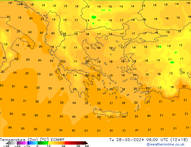 Temperature (2m) ECMWF Tu 28.05.2024 06 UTC