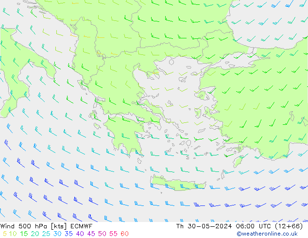 Viento 500 hPa ECMWF jue 30.05.2024 06 UTC