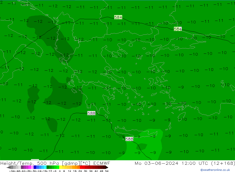 Z500/Yağmur (+YB)/Z850 ECMWF Pzt 03.06.2024 12 UTC