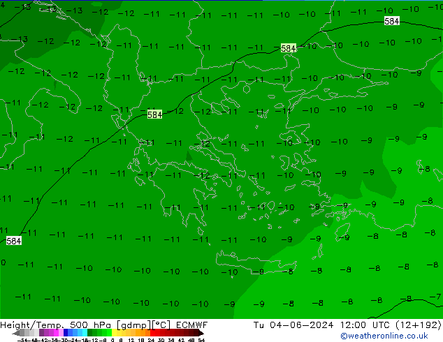 Z500/Rain (+SLP)/Z850 ECMWF Tu 04.06.2024 12 UTC