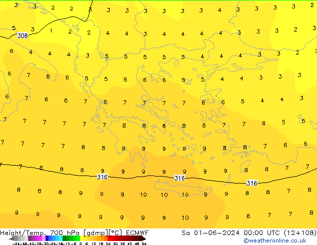 Height/Temp. 700 hPa ECMWF  01.06.2024 00 UTC