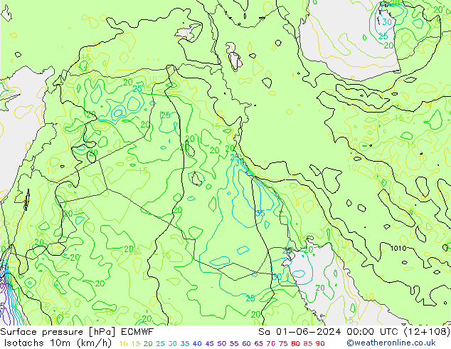 Eşrüzgar Hızları (km/sa) ECMWF Cts 01.06.2024 00 UTC