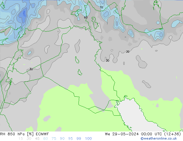 Humedad rel. 850hPa ECMWF mié 29.05.2024 00 UTC