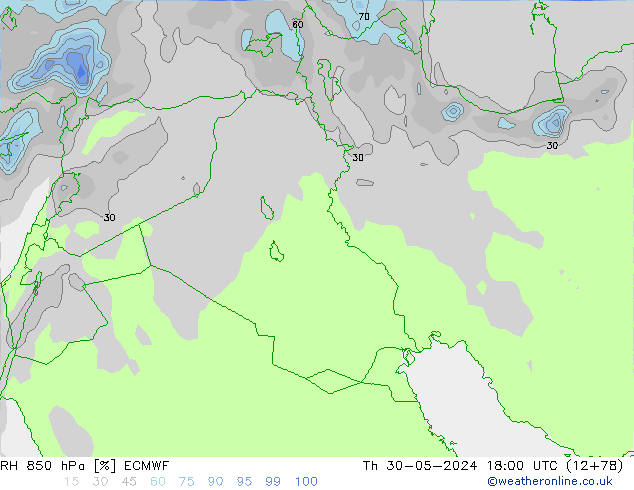 RH 850 hPa ECMWF Th 30.05.2024 18 UTC