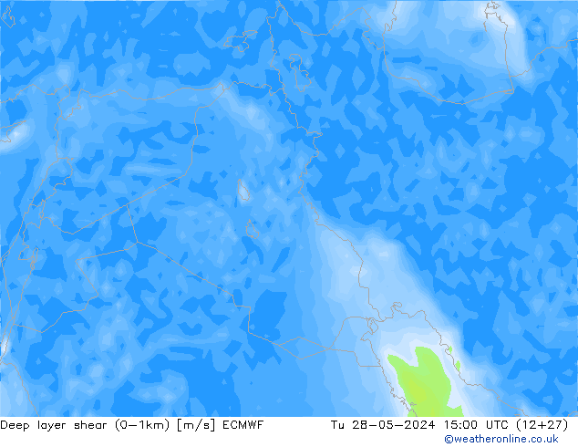 Deep layer shear (0-1km) ECMWF Ter 28.05.2024 15 UTC