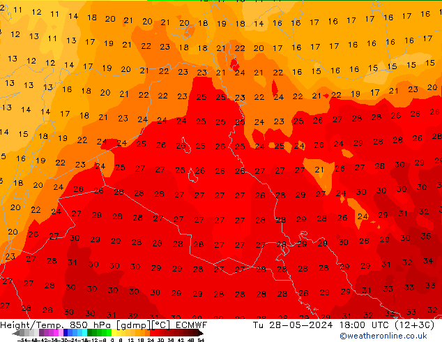 Z500/Rain (+SLP)/Z850 ECMWF wto. 28.05.2024 18 UTC