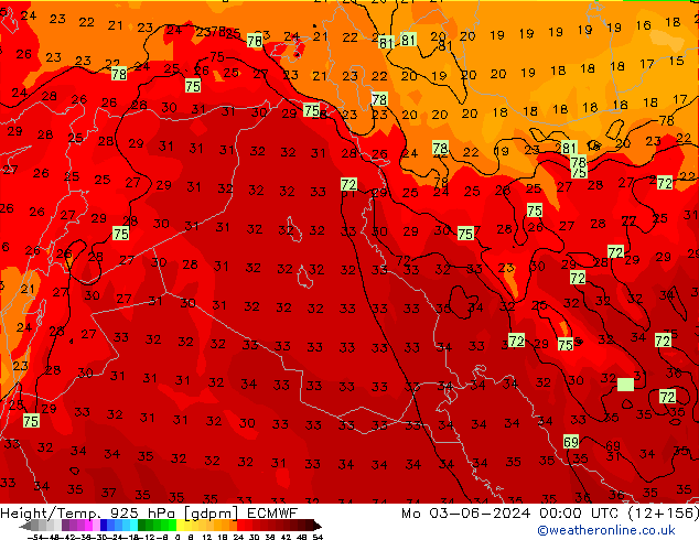 Height/Temp. 925 hPa ECMWF  03.06.2024 00 UTC