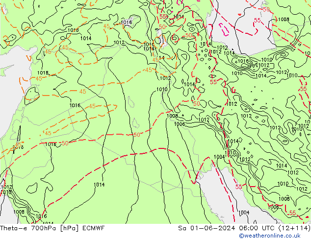 Theta-e 700hPa ECMWF Sáb 01.06.2024 06 UTC