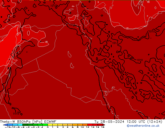 Theta-W 850гПа ECMWF вт 28.05.2024 12 UTC