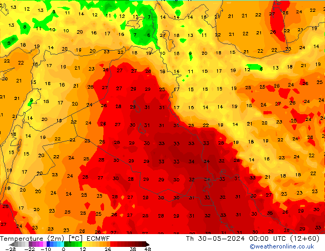 Temperatura (2m) ECMWF Qui 30.05.2024 00 UTC