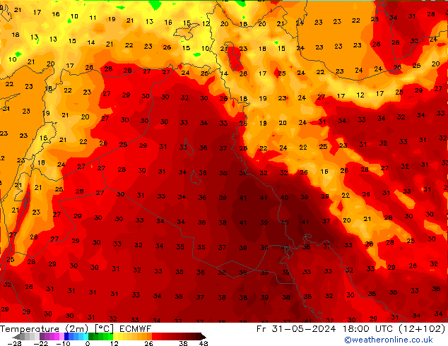 Temperatura (2m) ECMWF ven 31.05.2024 18 UTC