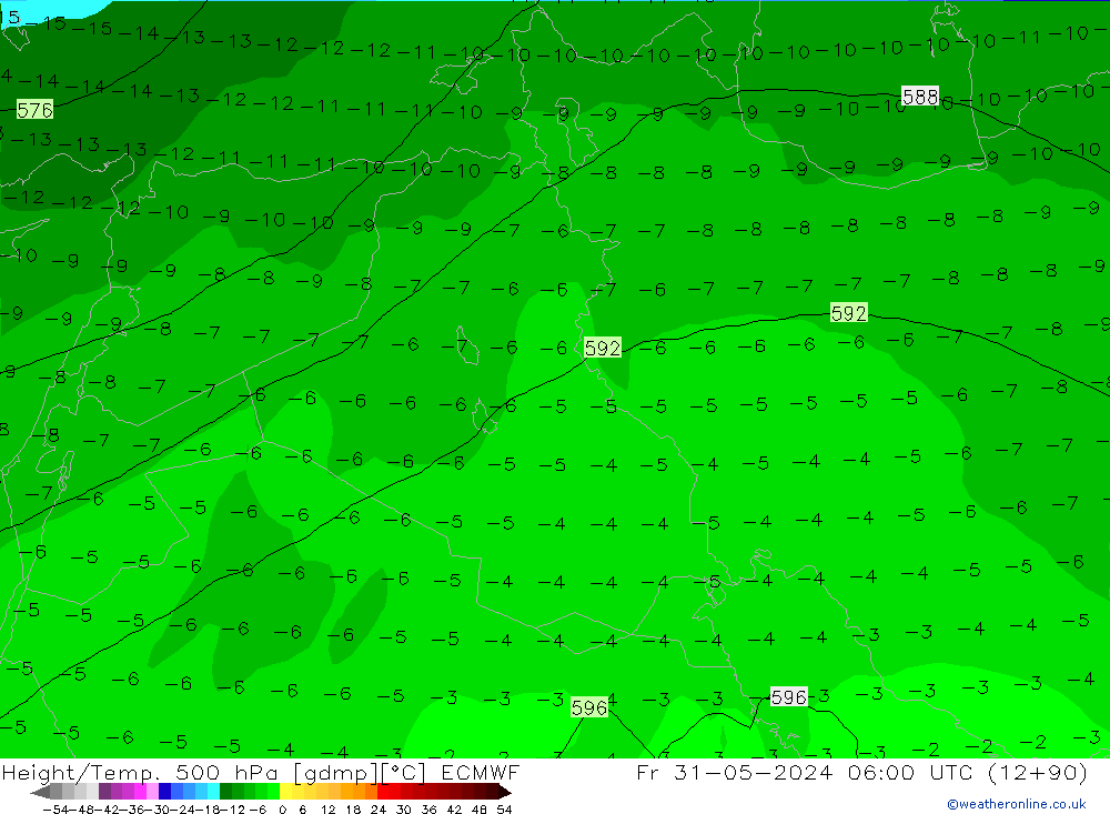 Z500/Rain (+SLP)/Z850 ECMWF Fr 31.05.2024 06 UTC